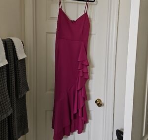 Asymmetrical Pink Slip Dress with Ruffles for Cocktail